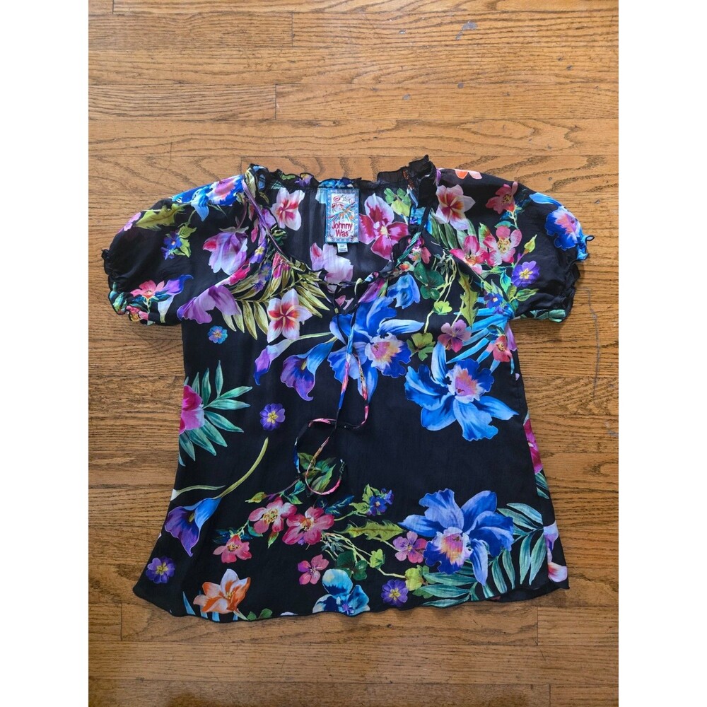 Johnny Was Aruba Kadence Top Blouse Floral Bright Balloon Sleeve Size XXS
